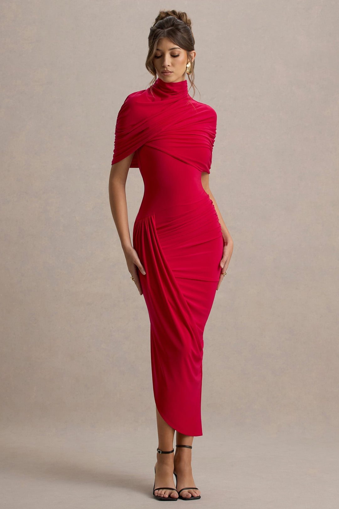 Taylor - Asymmetric Twisted Cape Maxi Dress