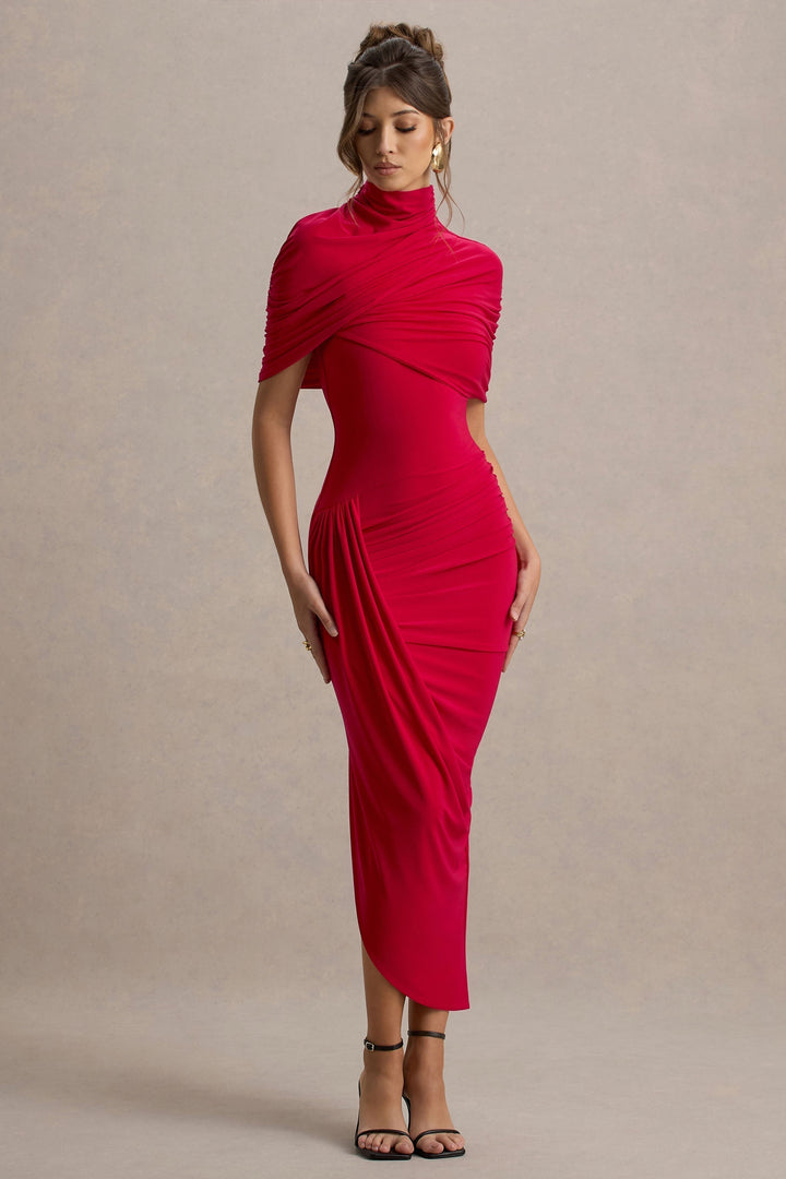 Taylor - Asymmetric Twisted Cape Maxi Dress