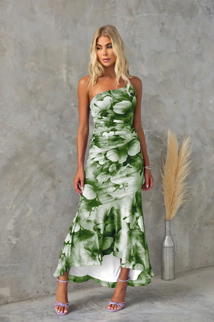 Nimue - One Shoulder Short Sleeve Ruffle Dress