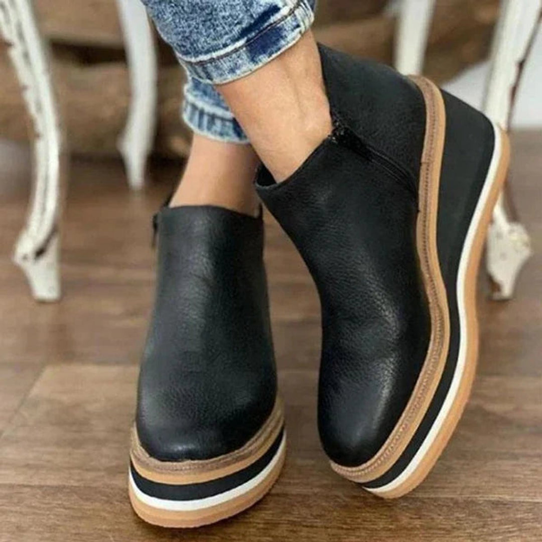 Beatrix | Women's Faux Leather Platform Wedge Zip-Up Ankle Boots