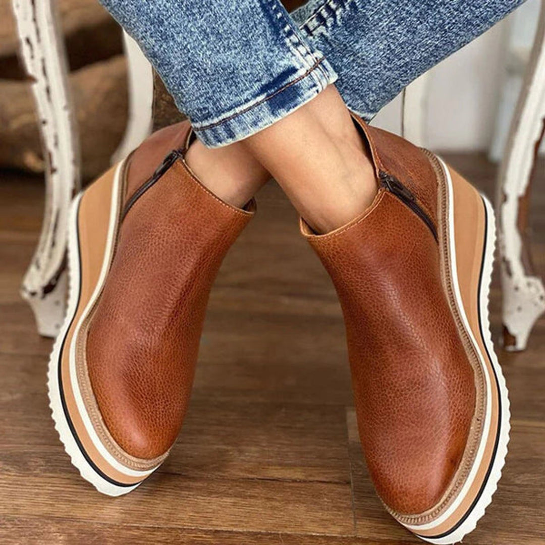 Beatrix | Women's Faux Leather Platform Wedge Zip-Up Ankle Boots