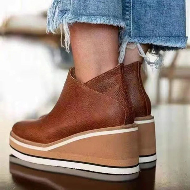 Beatrix | Women's Faux Leather Platform Wedge Zip-Up Ankle Boots