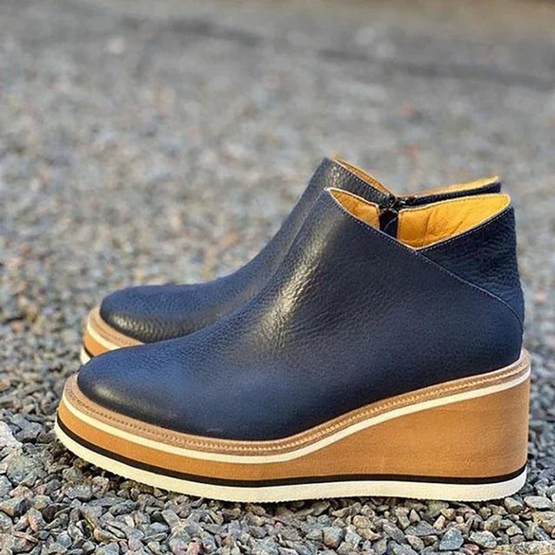 Beatrix | Women's Faux Leather Platform Wedge Zip-Up Ankle Boots