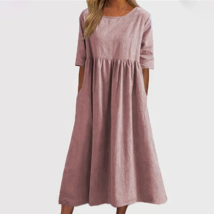 Maikee - Cotton dress with round neckline and pockets