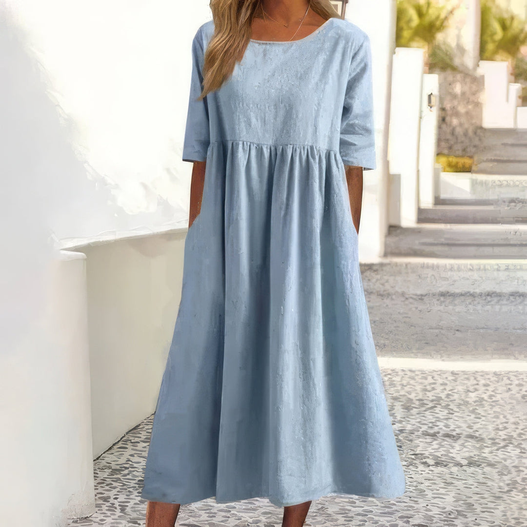 Maikee - Cotton dress with round neckline and pockets