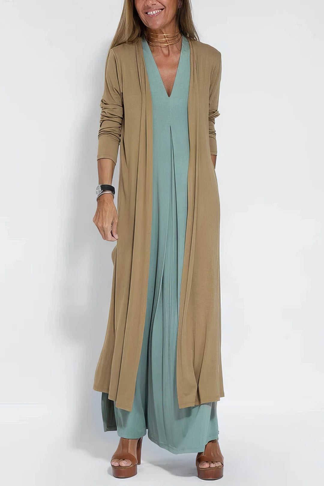 Ellie™ Elegant Long Dress with Cardigan